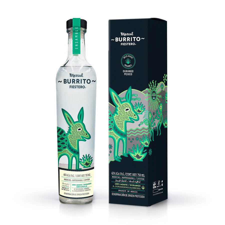 Burrito Fiestero Mezcal Artesanal Joven Durango Ensamble Verde Cenizo 750 ml