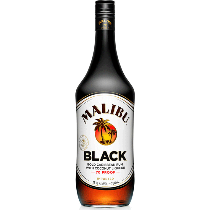 Malibu Black 70 Proof  Coconut Rum Liqueur 750 ml